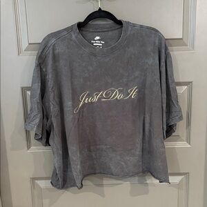 Nike Cropped Charcoal Tee with Gold Script